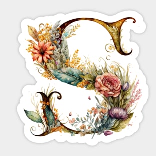 Floral Garden Watercolor Monogram Letter S Sticker